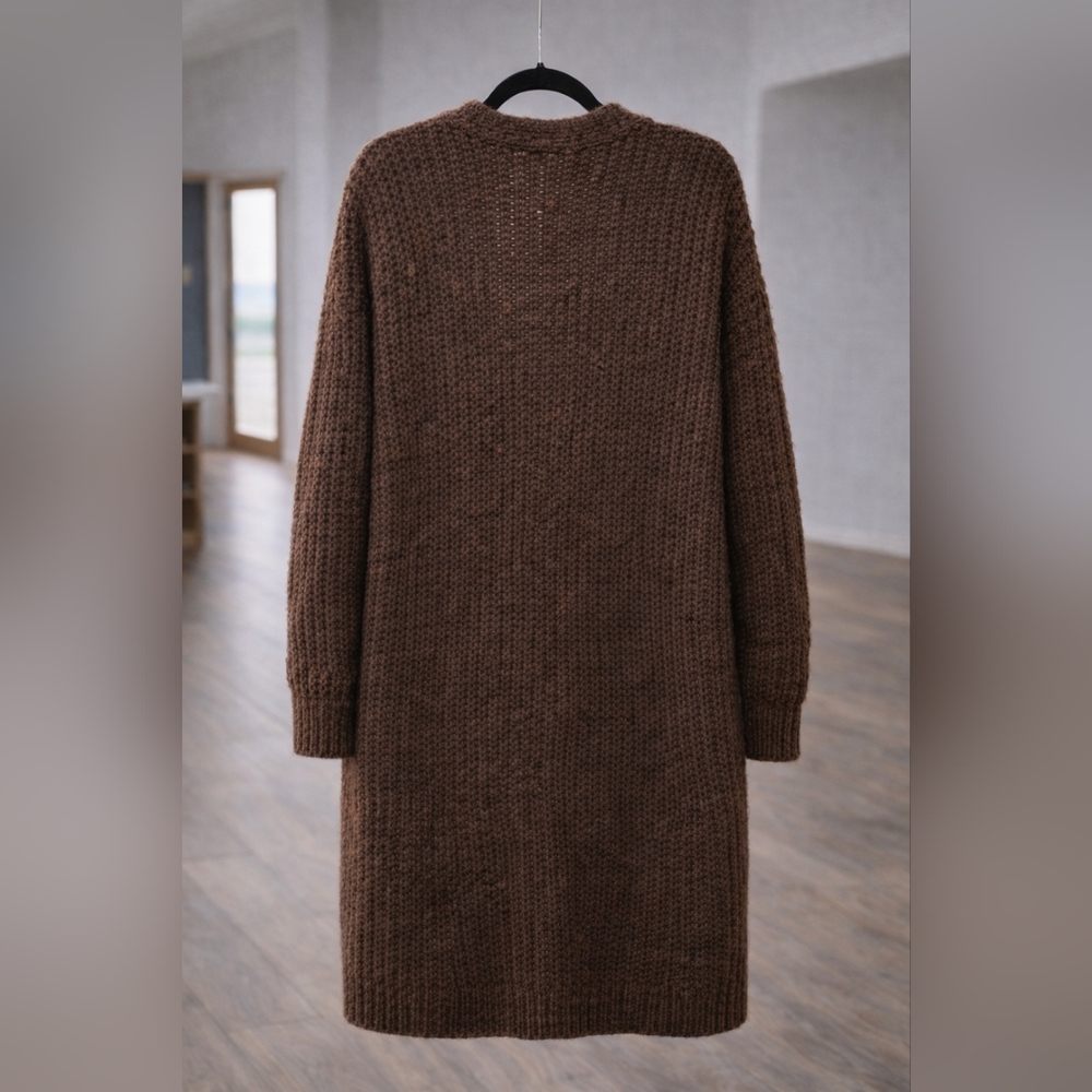 POL Oversized Longline Button Front Cardigan Brown Textured Knit NWOT - Picture 4 of 7